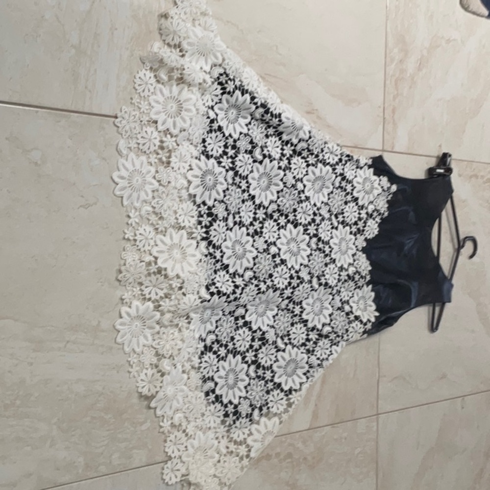 Black leather and lace dress